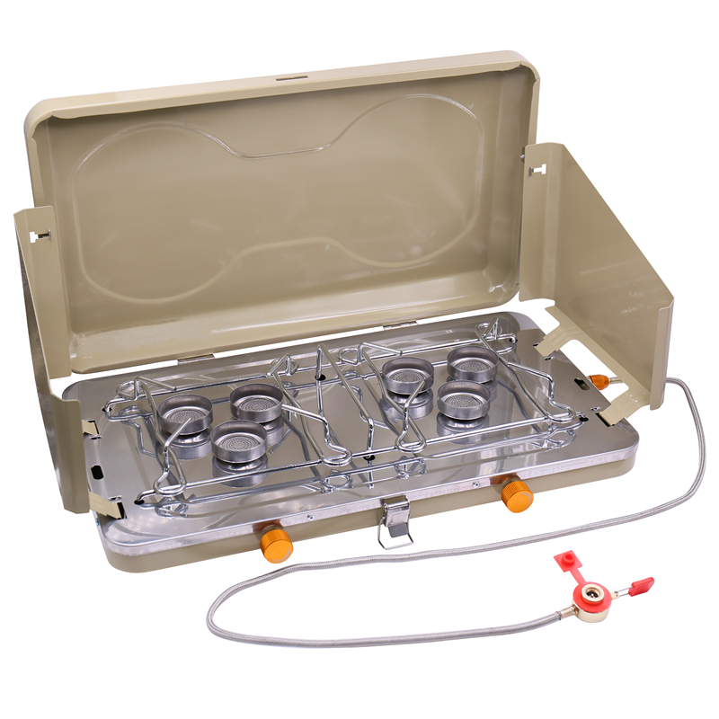 Double Mouth Gas Stove Stove Zyzy Mountaineering Team Self Driving Tour Outdoor Furnace End Portable Card Small Stove Coal Gas Wild Camping Dining Equipment