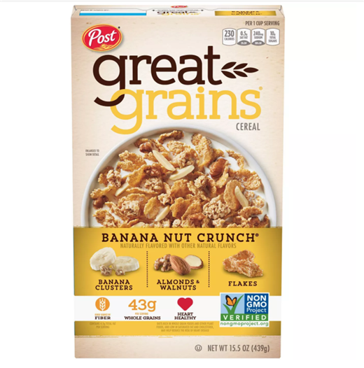 American direct mail Post Great Grains Raising Radian Ganut Walnut Almond Whole Whole Breakfast Cereal