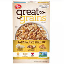 American Post Great grapes raisins red date walnut almond whole wheat breakfast cereal