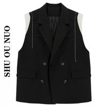 (Spot) suit vest female spring and autumn 2021 New Line splicing sleeveless shoulder pad suit jacket jacket