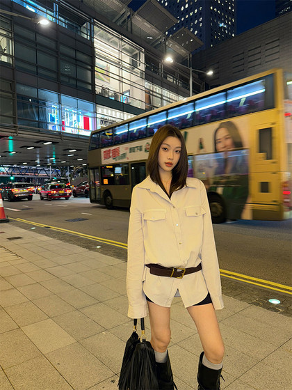 44AaSi 韩版莱赛尔长袖衬衫女宽松百搭高级感气质上衣