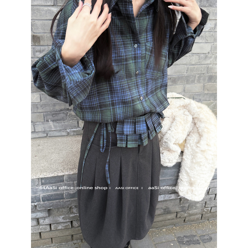 【Clearance 30% off 】44Aasi Twilight Plaid Vintage Brushed Plaid Shirt Loose Fit Autumn Winter Versatile Top