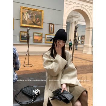 44AaSi 艺术系姐感 羊毛夹棉立领茧形秋冬大衣外套宽松秋冬中长款