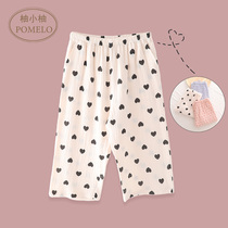 Summer Thin Pure Cotton Cotton Cloth Loose Home Pants Printed Full Cotton Loose Home Shorts Seven-minute Pants Air Conditioning Pants Sleeping Pants Women