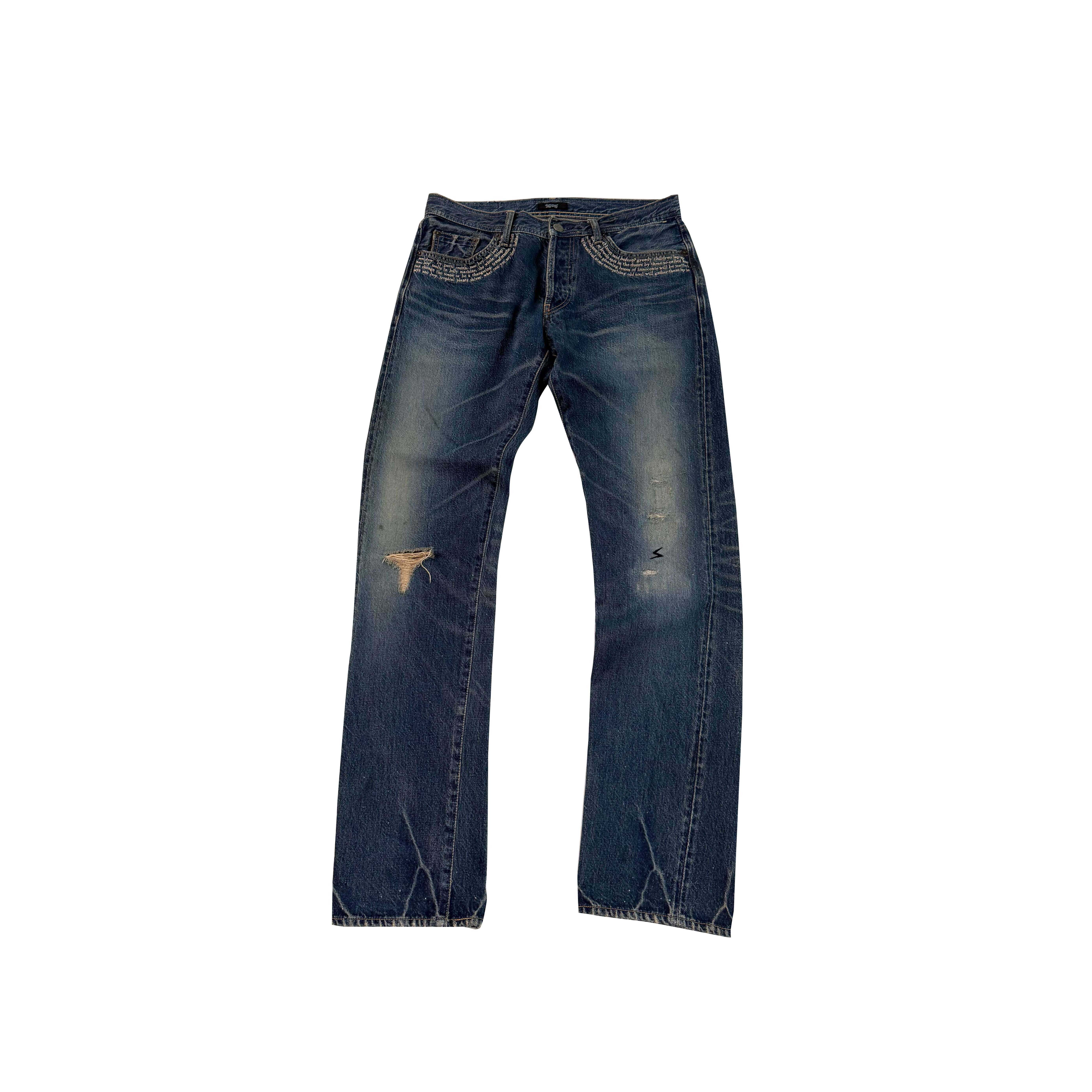 undercover 09ss neoboy期 denim pants Undercover 09ss neoboy washed poetry embroidered jeans: the
