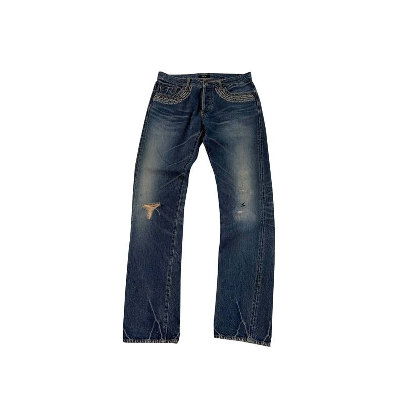 Undercover 09Ss Neoboy Issue Washed Poetry Embroidery Jeans Lightning Rivet Distressed Pants