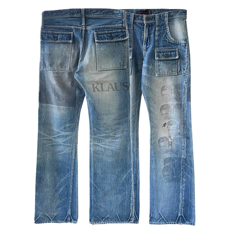 Undercover 06 t Issue Klaus Multiple Personality Portrait Washed Vintage Print Flared Jeans