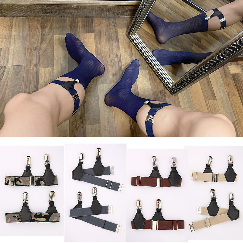Men's Formal Long Mid-Calf Ultra-Thin Stockings with Duckbill Buckle Garter Belt, Non-Slip, Sexy Tnt Style Suit Socks Clip