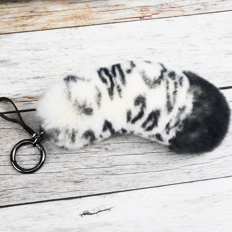 Snow Leopard Mini Tail Pendant Plush Bag Pendant Car Keychain Cute Accessories