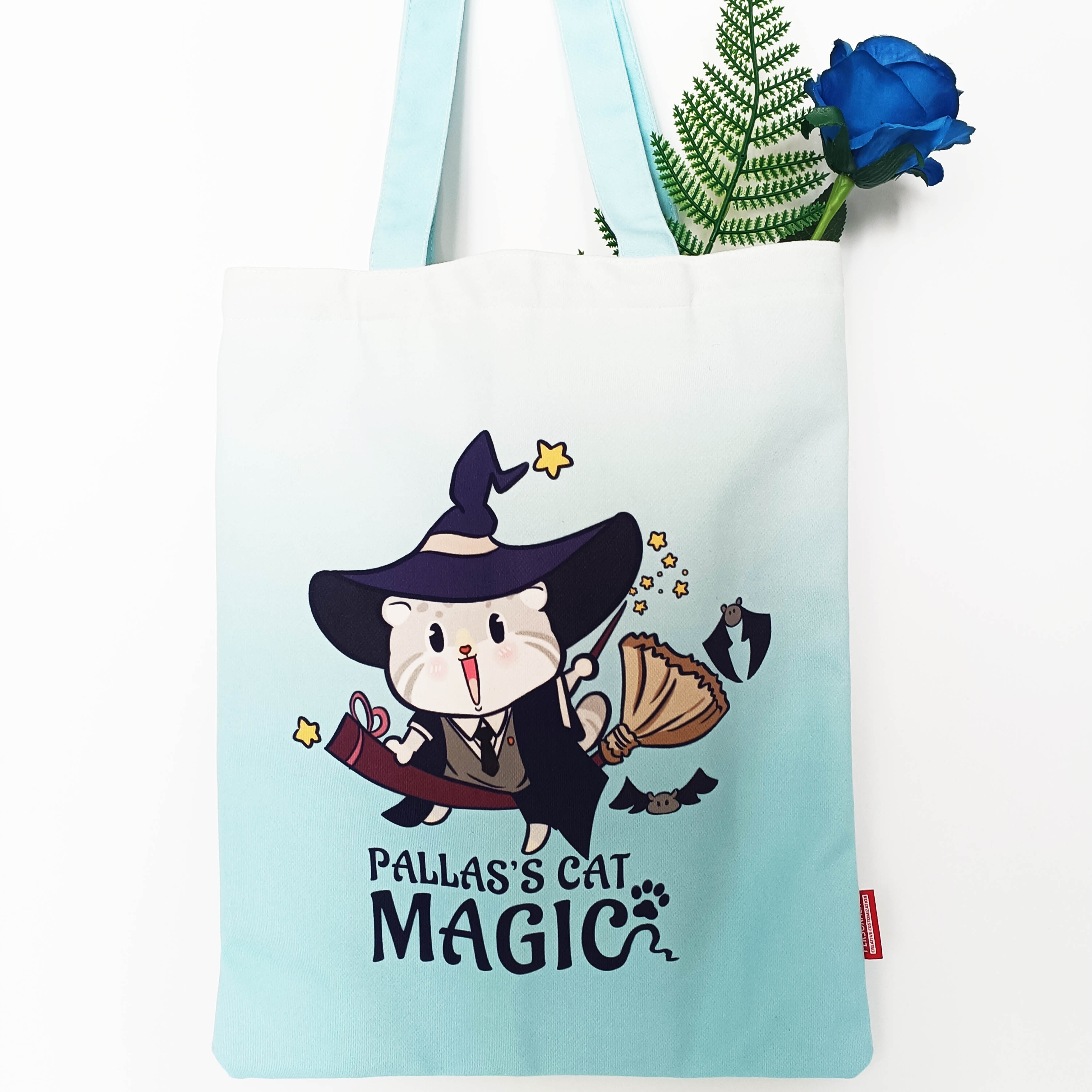 Internet celebrity rabbit manul magic cartoon hand-painted printing literary and artistic casual one-shoulder flocking tote bag