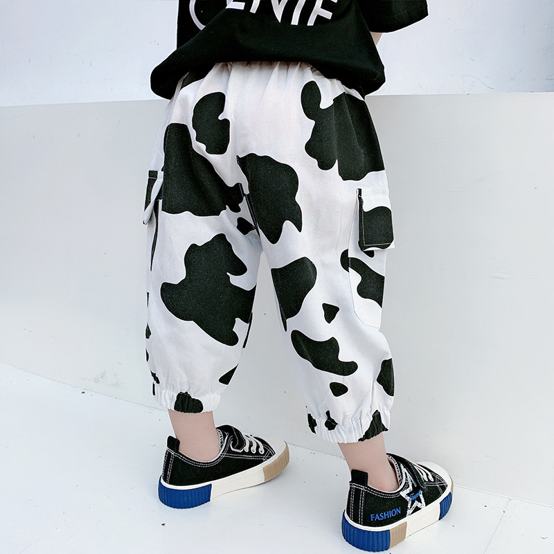 Children's pants Summer thin section 2021 New children Trendy Foreign Mosquito trousers Men and women Boy Cows Printed Seven Pants