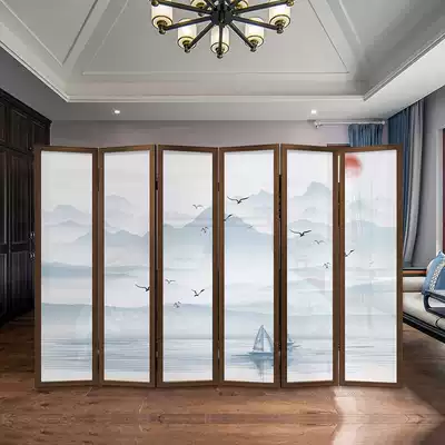 Custom Chinese solid wood screen partition living room Hotel office entrance folding mobile landscape painting folding screen