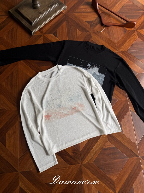 Dawnverse "Coastal Unicorn" Lyocell Tencel Color-Blocked Printed Sun Protection Cover-Up Long-Sleeve T-Shirt Lightweight