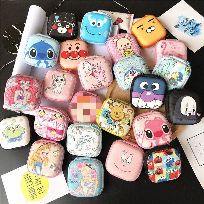 Leather Tattoo Square Mini small number Cartoon headphone Number of packets According to the line charger cute digital finishing box