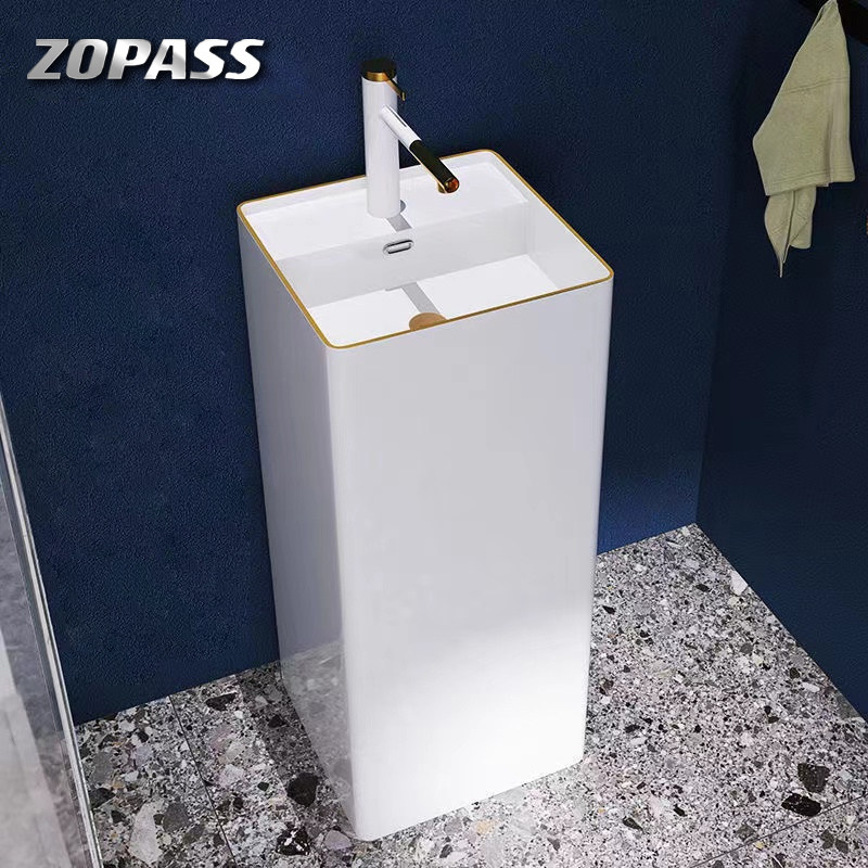 Modern minimalist floor-style hotel Home Wash Basin Columns Type Ceramics Integrated Washbasin Small Outdoor column basin