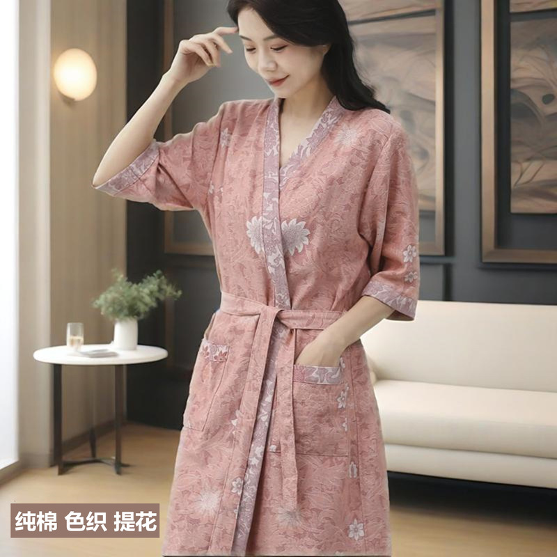 Autumn Pure Cotton Bathrobe, Absorbent, Quick-Drying, Breathable, Wearable Bath Towel, Women's Gauze Jacquard, Chinese Style Nightgown, All-Cotton Pajamas Autumn Pure Cotton Bathrobe, Absorbent, Quick-Drying, Breathable, Wearable Bath Towel, Women's Gauze Jacquard, Chinese Style Nightgown, All-Cotton Pajamas