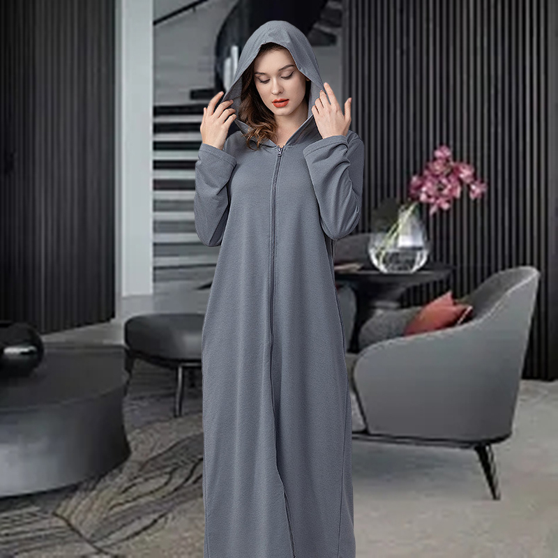 Zippered Hooded Nightgown for Men and Women, Couple's Bathrobe, Hooded Nightgown, Spring and Autumn Extended Length Bathrobe, Summer Nap Pajamas Zippered Hooded Nightgown for Men and Women, Couple's Bathrobe, Hooded Nightgown, Spring and Autumn Extended Length Bathrobe, Summer Nap Pajamas