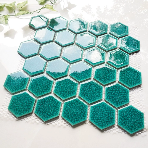 Современная простая темно -зеленая ледяная трещина гексагональная керамическая мозаика шестиугональная керамическая плитка кухня для ванной комнаты настенные плитки