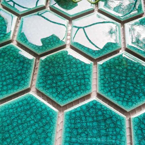 Современная простая темно -зеленая ледяная трещина гексагональная керамическая мозаика шестиугональная керамическая плитка кухня для ванной комнаты настенные плитки