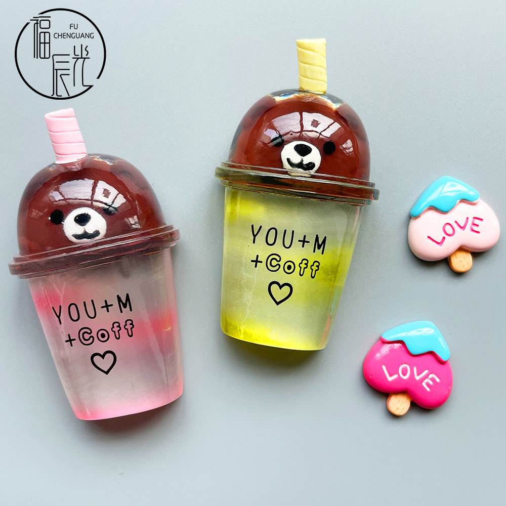 Fuchenuang milk tea coffee refrigerator magnet creative resin 3D three-dimensional ins decorative stickers custom magnetic magnet