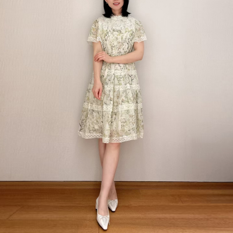 Zhi Fen Wei Jia 26 Summer New Style Lightweight and Soft Mid-Length Printed Vacation-Inspired Slimming Embroidered Dress 2312C