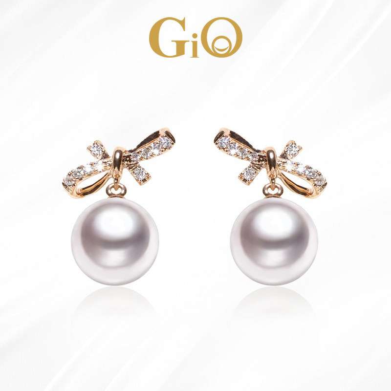 GiO Jewelry Japan Akoya Seawater Pearl Earrings Earrings Female 18K Colored Gold Bow Earrings Temperament Round