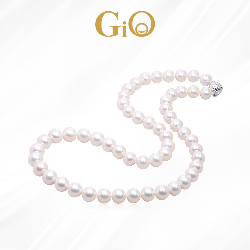 GiO Jewelry Natural Freshwater Pearl Necklace Near Round Mother's Clavicle Chain 925 Silver Holiday Gift for Mother