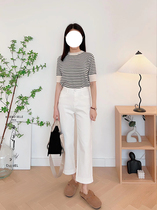 (QUIET SHOP) 100 LAP PANTS 150 SMALL TALL WAIST STRAIGHT BARREL JEANS WHITE 80% PANTS WHITE