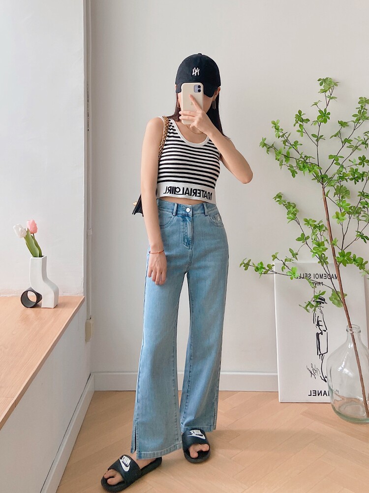 (Quiet shop) Summer divinity pants 150 small sub-display high broadlegged pants light blue tug pants