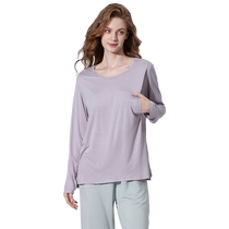 Unisunny Breastfeeding Autumn Clothes with Breast Pads Pregnant Women Postpartum Modal Nursing Tops Spring and Autumn Confinement Clothes Pajamas