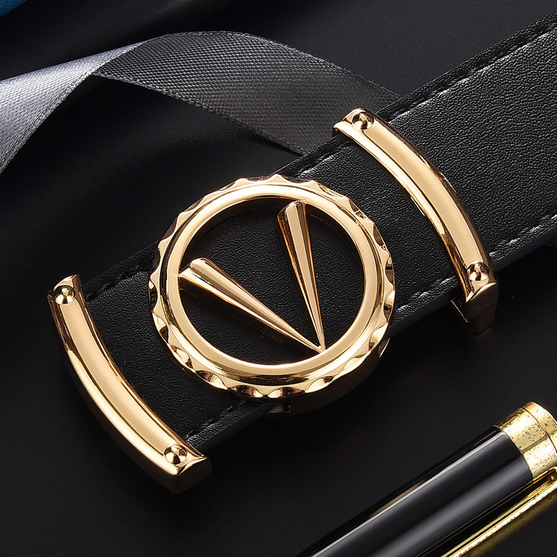 Light luxury Fanjia men's leather belt young people smooth buckle all-match dress belt youth business casual alloy