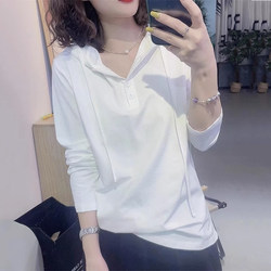 Casual Casual Fashion Hooded Long-Sleeved T-Shirt for Women Autum 2025 New Versatile Foreign Style Pure Color Top Sweatshirt Trendy
