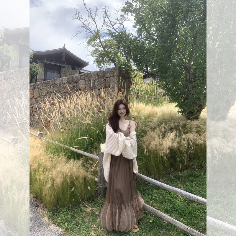 Sya Xi Xiaoxi Lantern Sleeve Cardigan Sweater for Women, Autumn and Winter Solid Color Loose Mohair Knit Chunky Knit Oversized Coat
