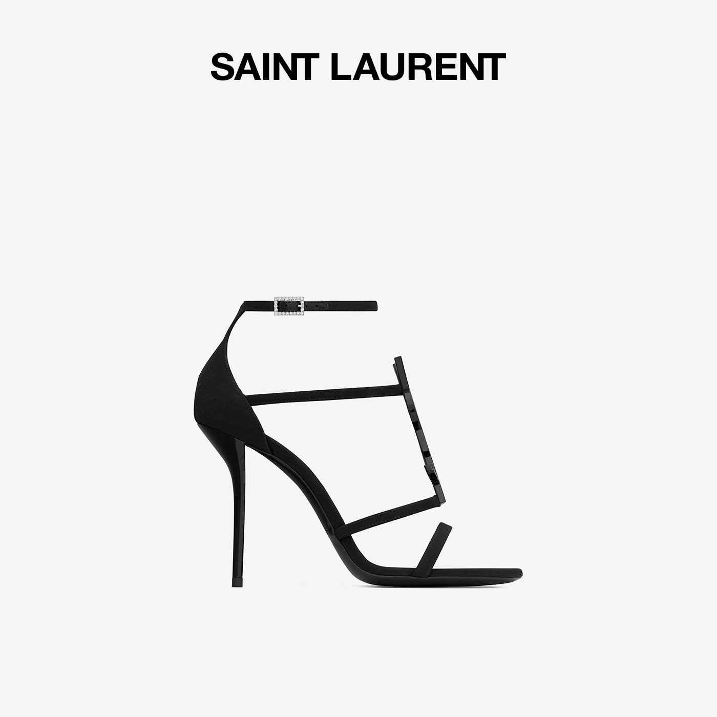 New] YSL Saint Laurent Ms LE CASSANDRA black double crepe sandal high heel shoe-Taobao