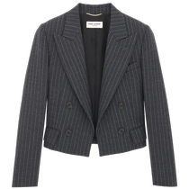 YSL Yves Saint Laurent Womens Off-White RIVE GAUCHE Striped Flannel Short Jacket