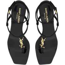 YSL Yves Saint Laurent womens CASSANDRA navy blue satin sandals high heels