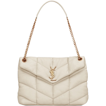 YSL Saint Laurent Womens PUFFER Medium Retro White Quilted Sheepskin Chain Bag