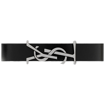 Chinese Valentines Day gift] YSL Yves Saint Laurent mens LE CASSANDRE oxidized silver leather metal bracelet