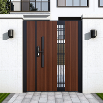 Aluminum alloy villa courtyard gate iron solid wood outdoor garden gate rural stainless steel electric yard gate
