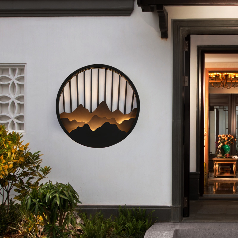 Outdoor wall lamp exterior wall decoration wall outdoor villa garden lamp waterproof Chinese style Su's garden landscape lamp round