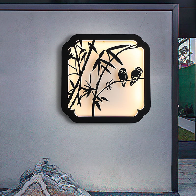 Chinese style outdoor wall lamp waterproof villa indoor and outdoor lamp modern garden landscape wall decoration wall lamp bamboo newspaper safe