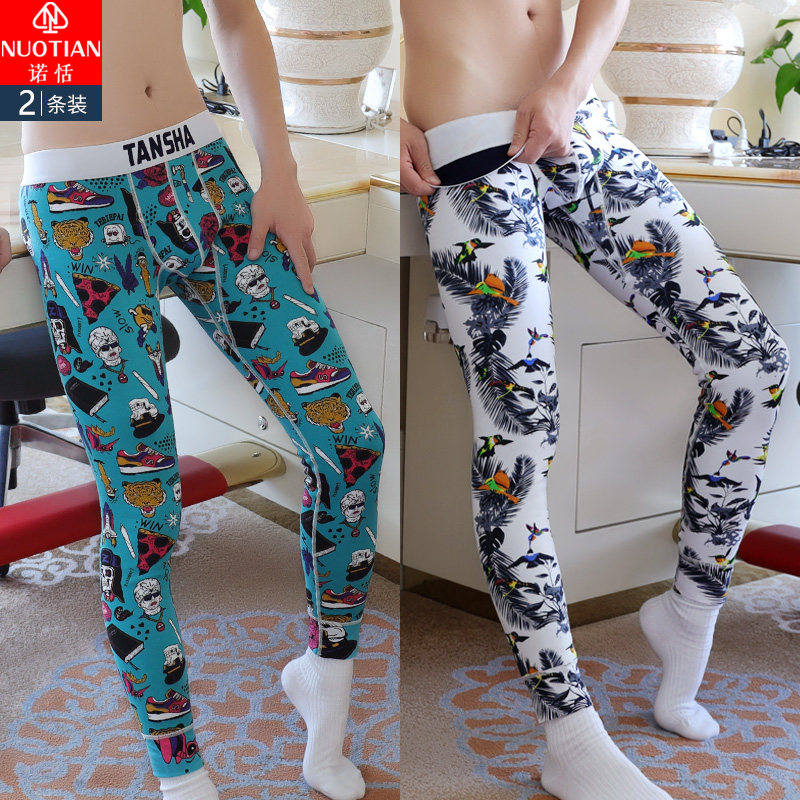 Aki pants men warm trousers pure cotton winter pants tight wear plug-thick fluff pants in the body of men flower trend