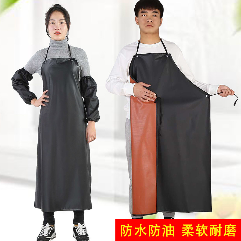 Waterproof oil resistant acid and alkali apron black neck aquatic cafeteria oil resistant kitchen add thick PVC leather waist sleeve