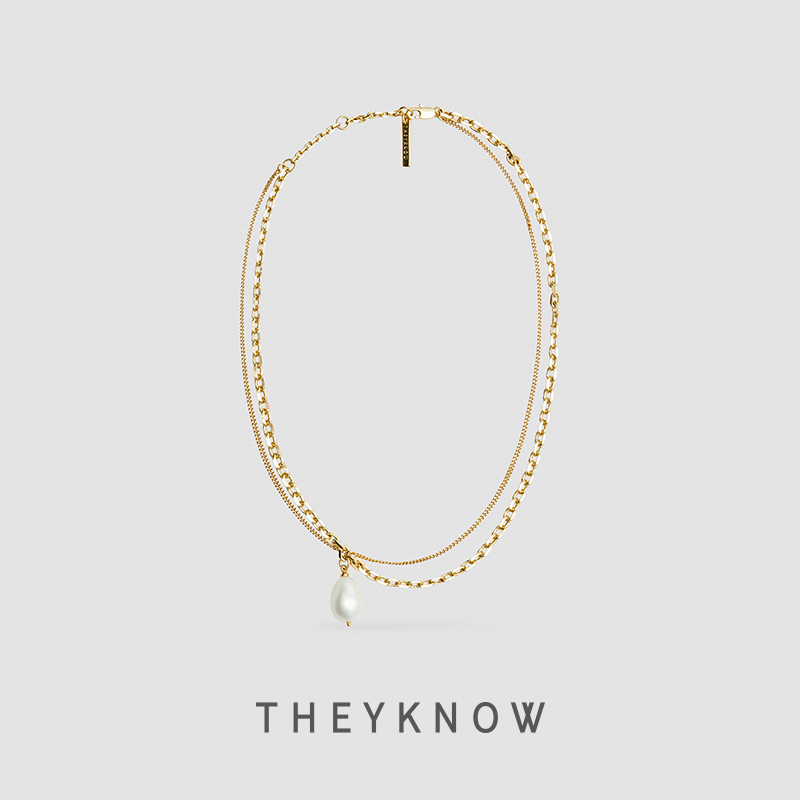 THEYKNOW natural BAROQUE double layer necklace Women's light luxury niche design sense pearl necklace personality