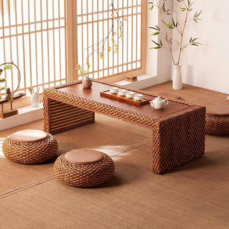 Japanese-style tatami table Zen tea table simple balcony floating table rattan small coffee table drinking tea table low table tea table