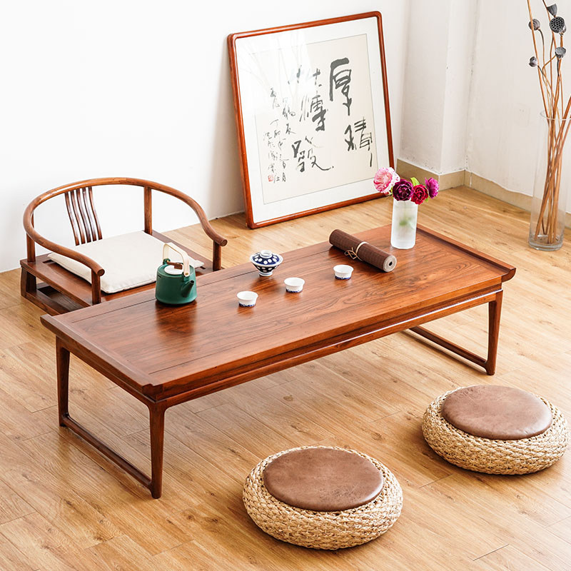 New Chinese style tatami tea table balcony solid wood tea table and chairs home Zen kung fu tea table low table low table platform