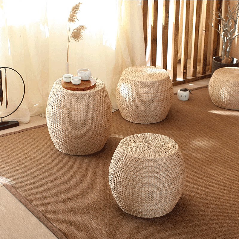 Japanese-style plus fur household grass-bracket pier changing shoe bench living room shorter stool sofa bench balcony round