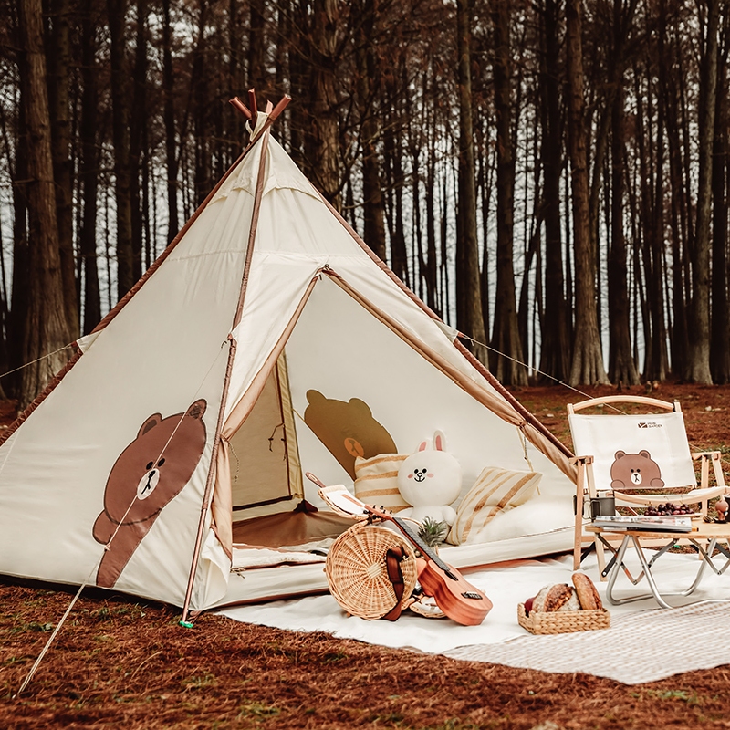 Mugao Di Line Friends Vitality Brown Bear Tent Outdoor Indian Pyramid Park Camping Rainproof