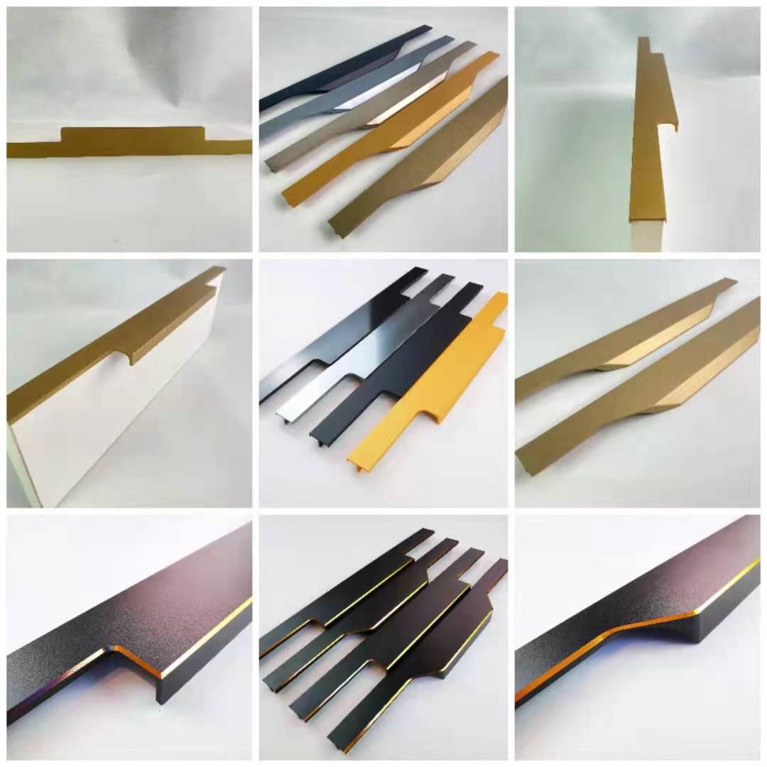 Simple slot-free thumb invisible handle black drawer wardrobe wardrobe door female finger F type edge-banding top handle