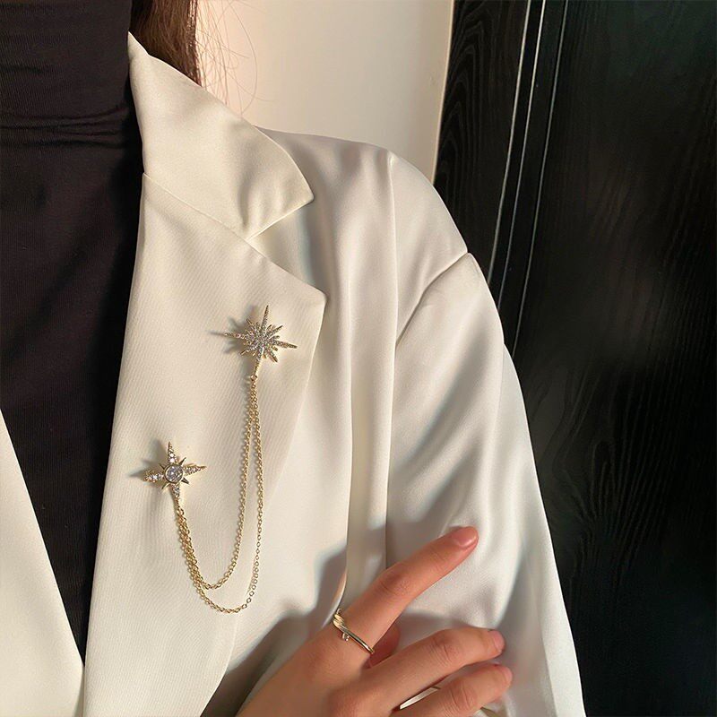 Suit accessories high-end sense pin chain brooch female 2021 new trendy high-end exquisite simple personality